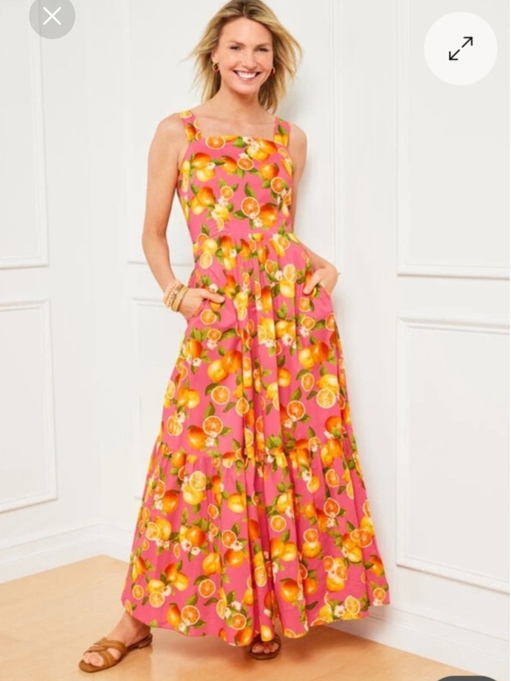 Talbots Pink Maxi Dress with Orange Citrus Print
